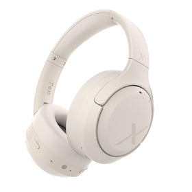Riwbox Hybrid ANC headphones white front view showing foldable design and portability