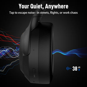 Riwbox headphones folded design for compact travel storage and portability.