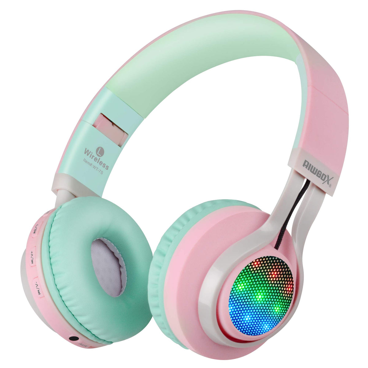 Riwbox WT-7S LED lights close-up pulsing to music for visual enjoyment