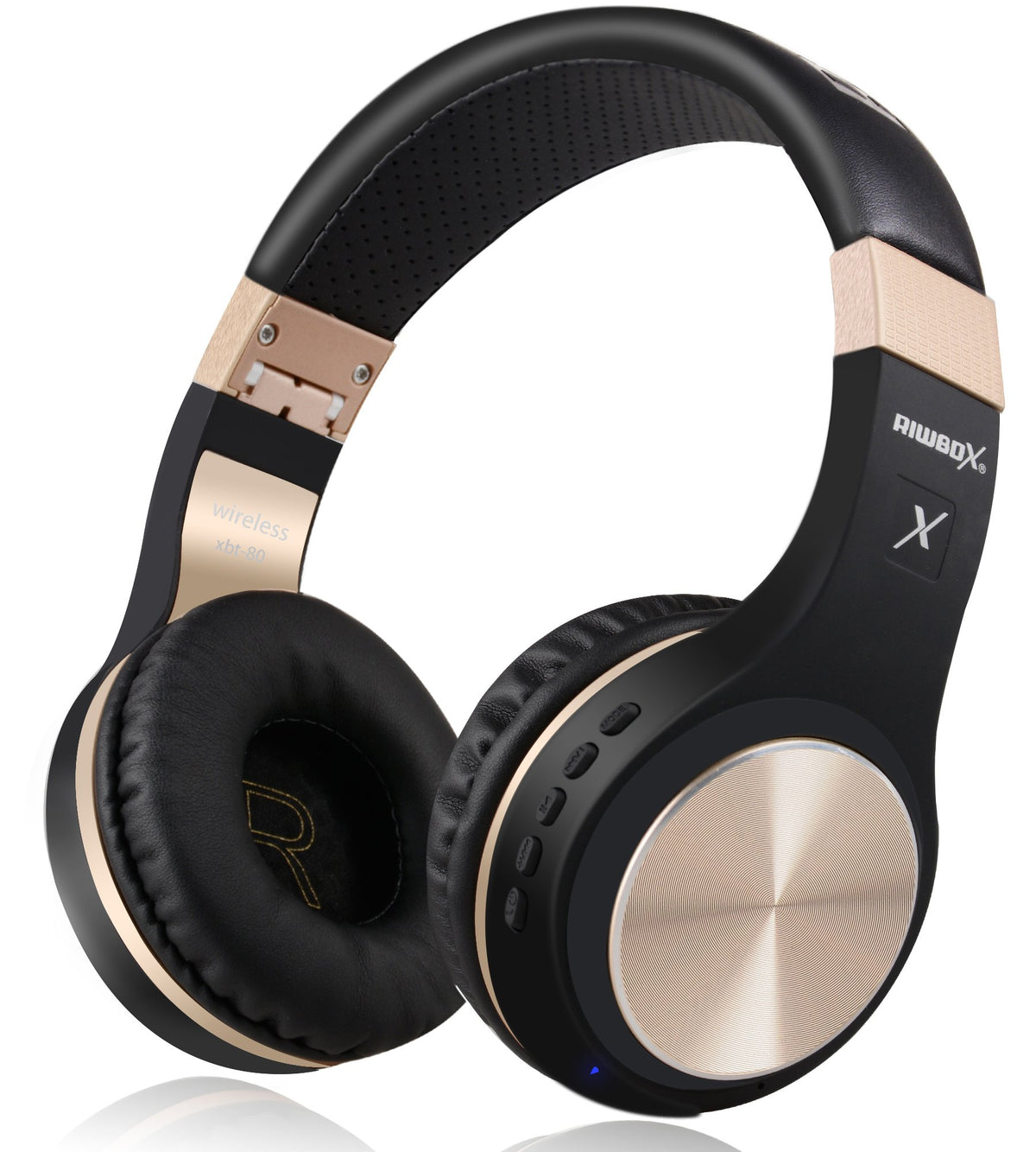 Riwbox XBT-80 folding headphones fold flat for easy portability.