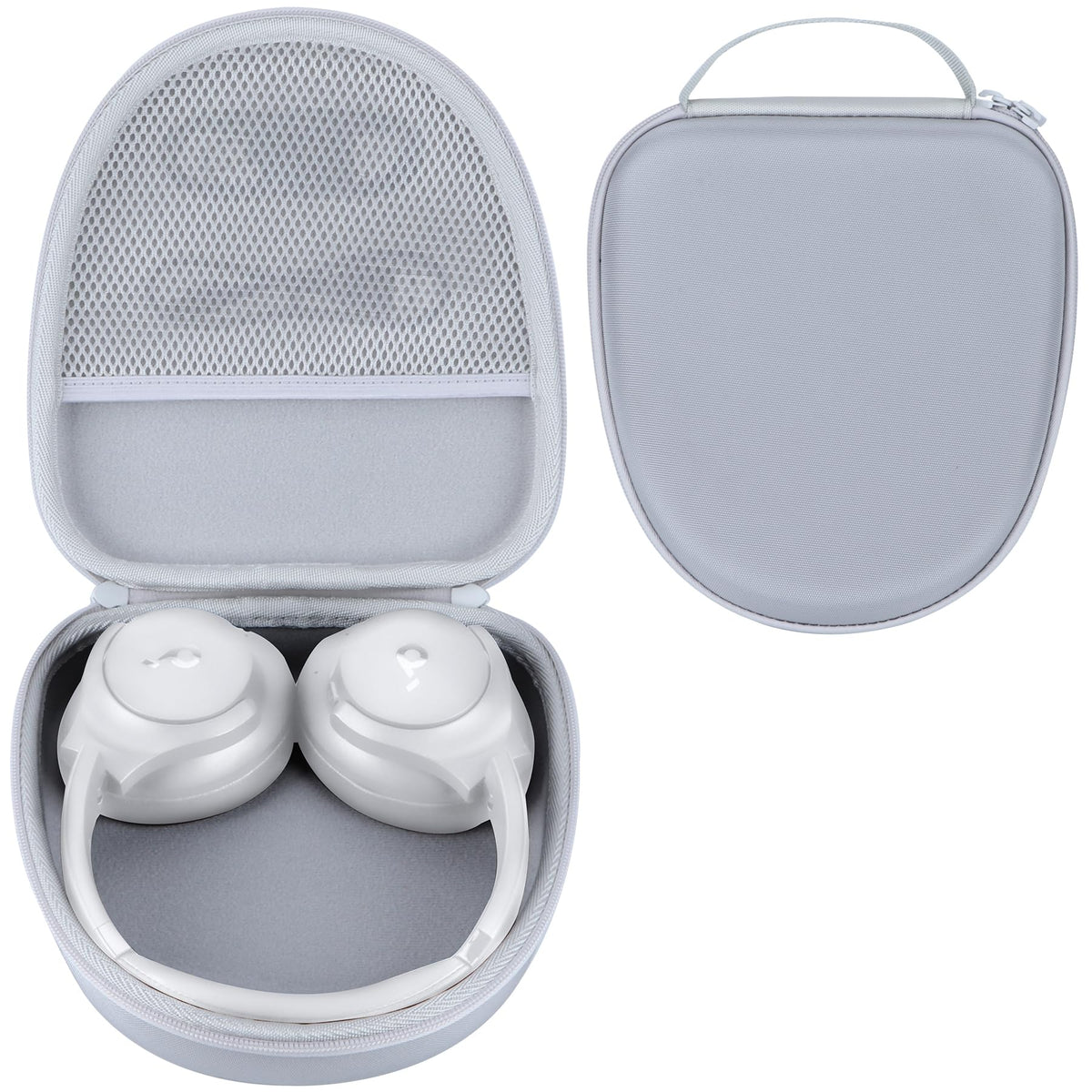 RIYADAone hard case exterior in gray protects Soundcore Life headphones on the go.