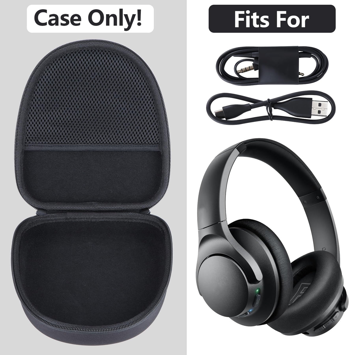 RIYADAone hard case for Anker Life Q35 inside soft lining cushions headphones during commute.