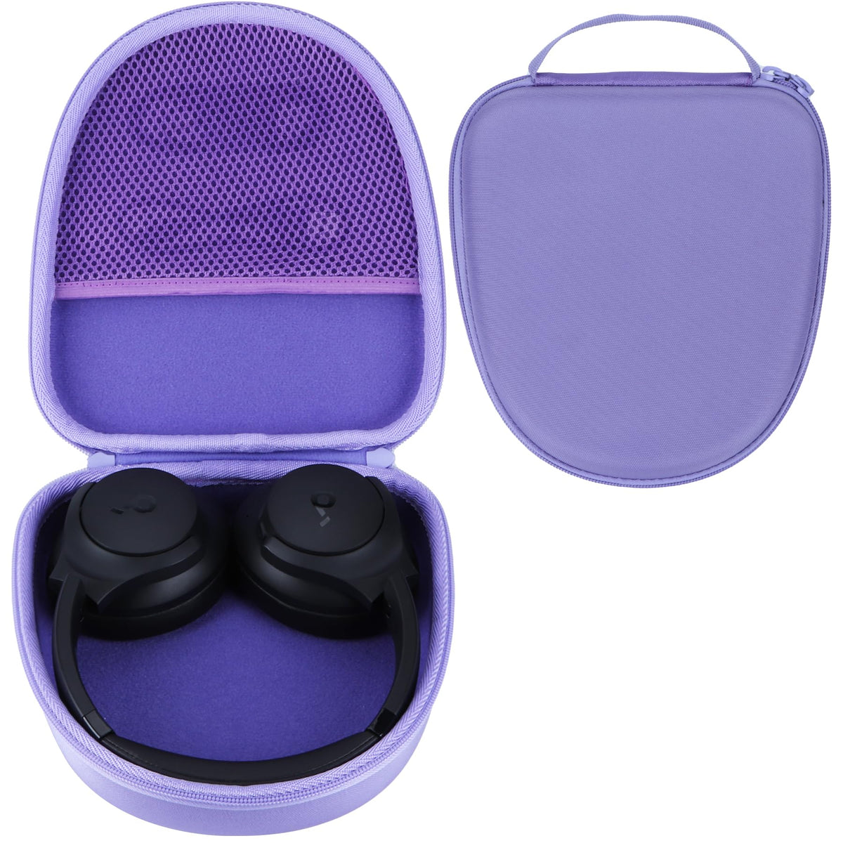 RIYADAone hard case purple front view protecting Soundcore Life headphones during travel