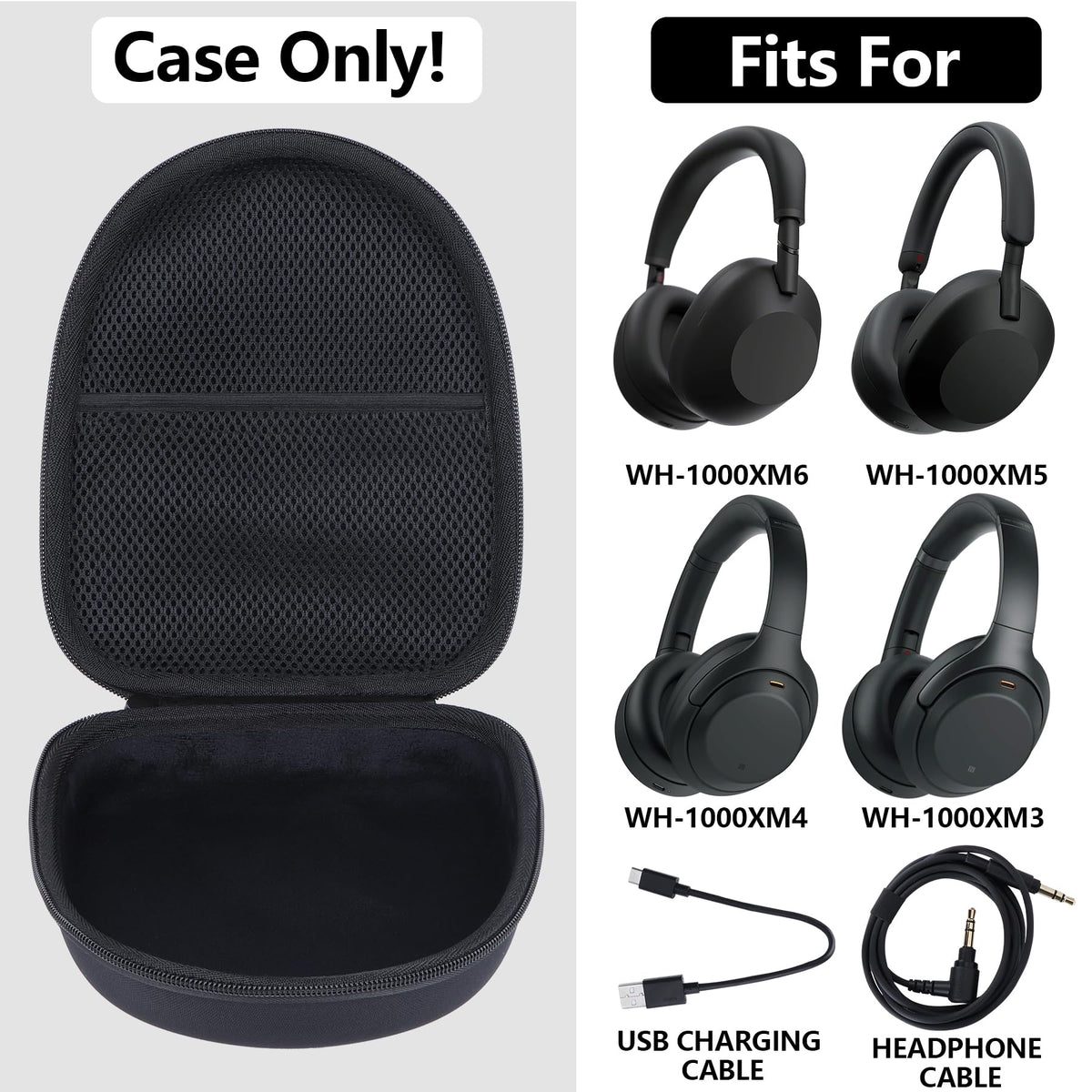 RIYADAone hard case mesh pocket keeps cables and adapters organized.