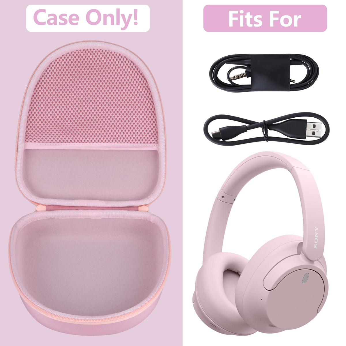RIYADAone pink hard case side handle makes carrying Sony headphones easy