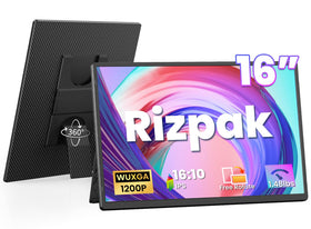 Rizpak 16-inch screen extender front view showing sleek borderless display for multitasking