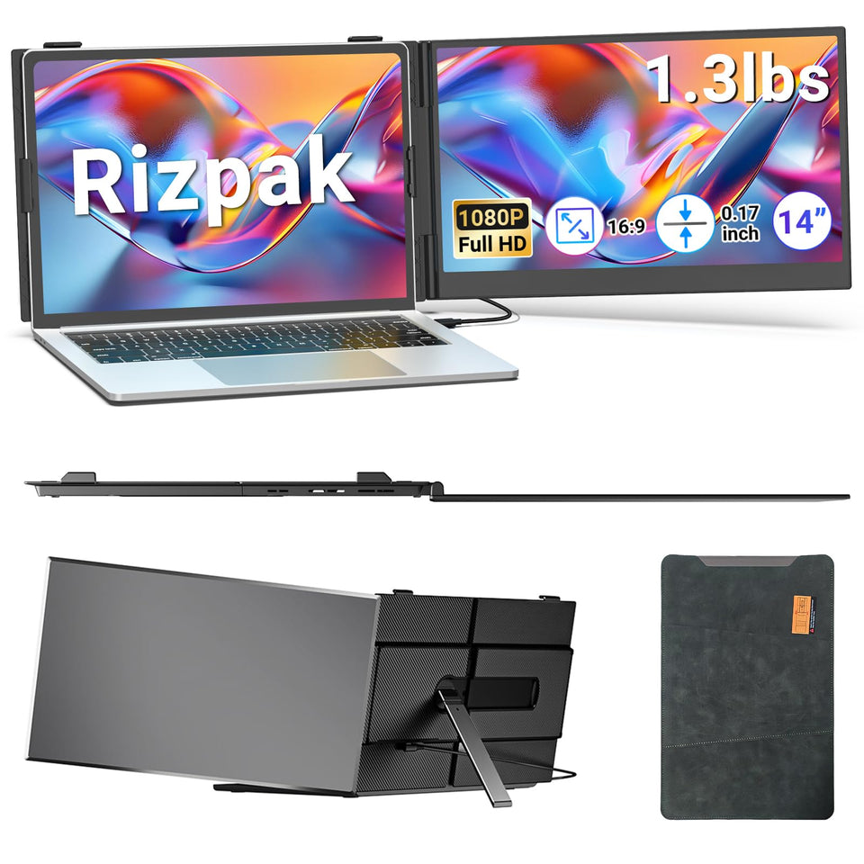 Rizpak Laptop Screen Extender with 14-inch IPS display for on-the-go productivity.
