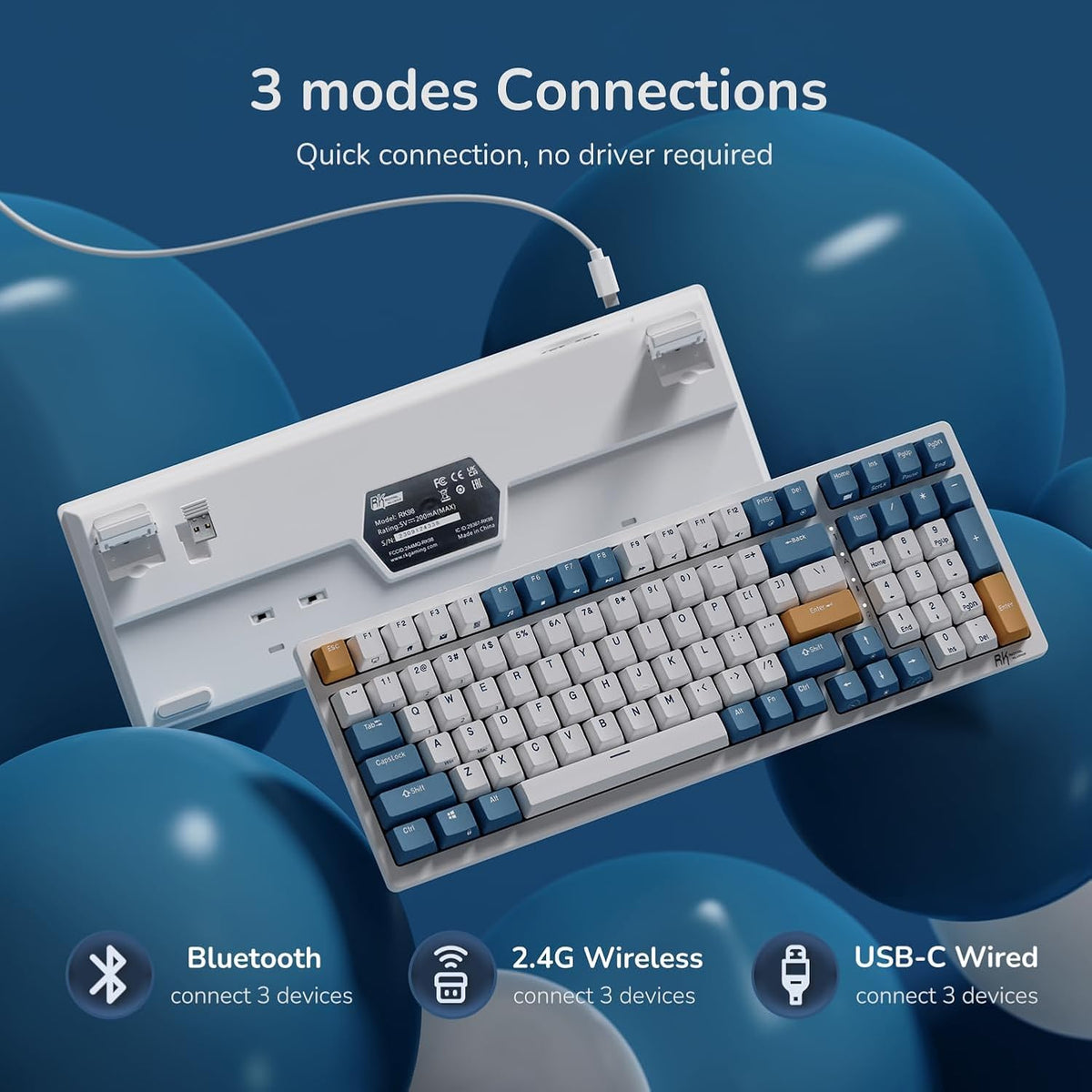 RK Royal Kludge RK98 tri-mode connectivity for versatile multi-device setups