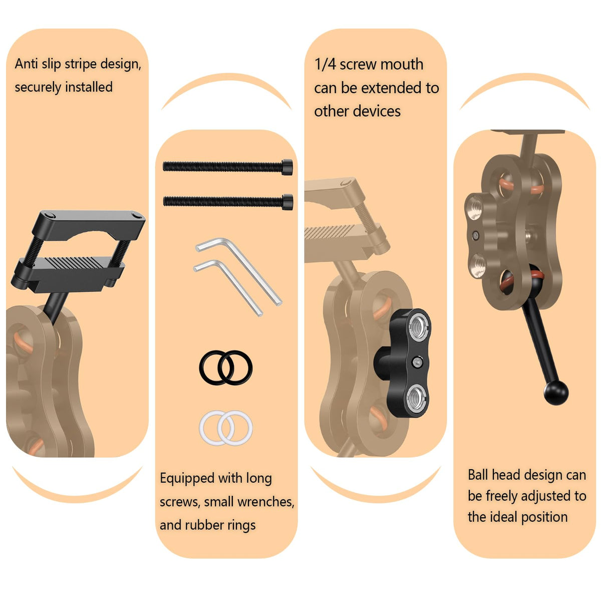 RNVEASS 360-degree rotating ball head supports horizontal and vertical positioning.