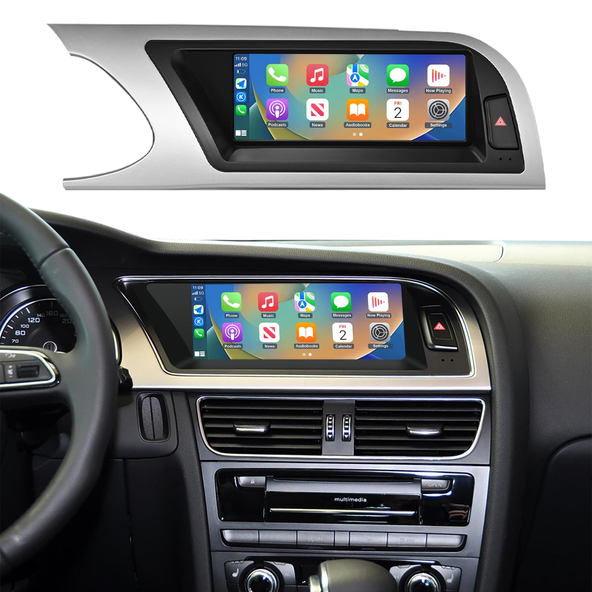 Road Top 8.9-inch screen Audi A5 front view showing modern upgrade.