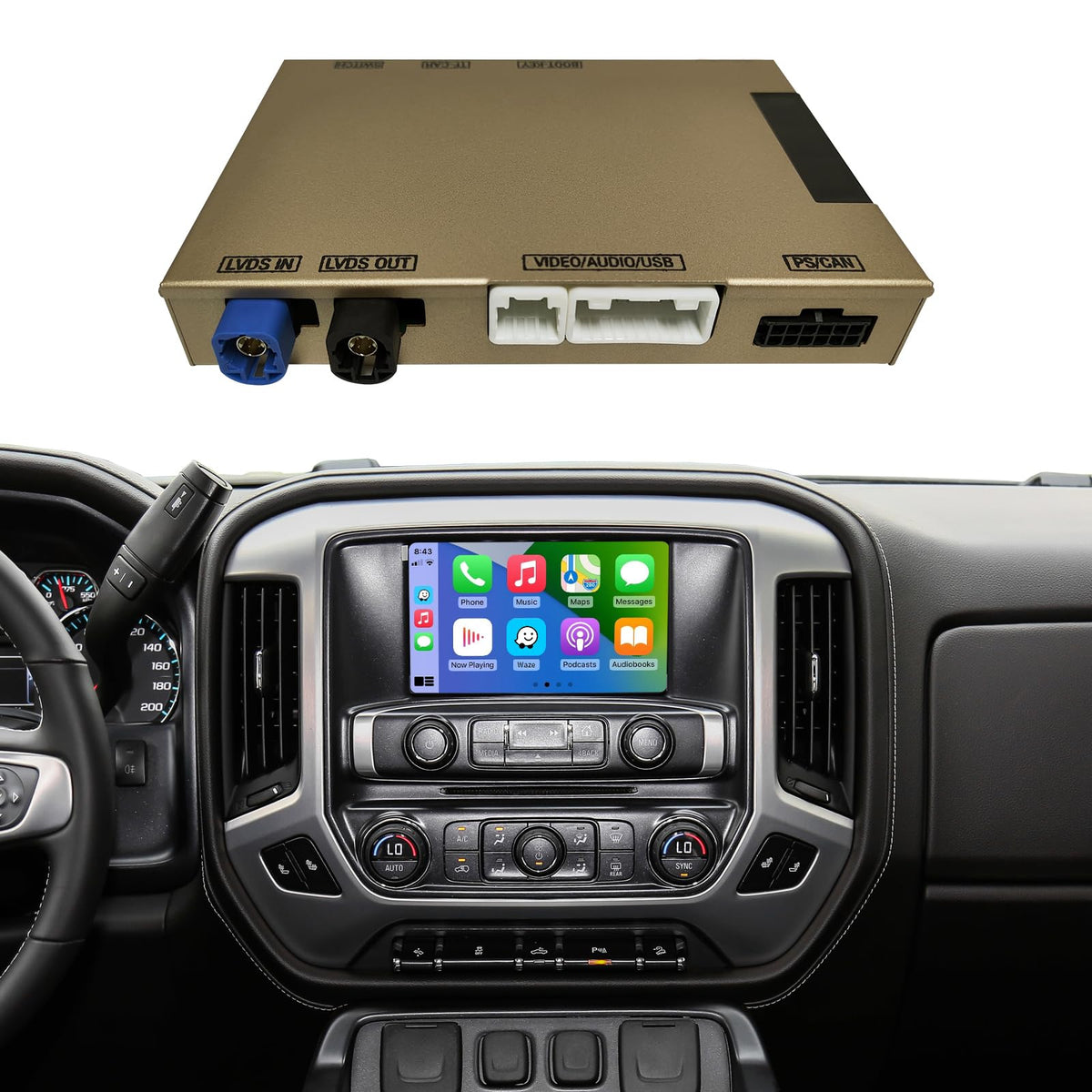 Road Top decoder-box dashboard installation enables seamless CarPlay integration.