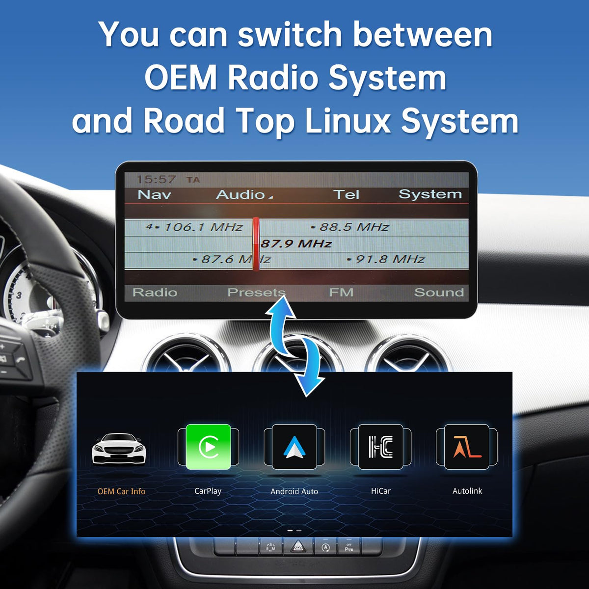 Road Top OEM integration preserves original radio and sensors during the upgrade.