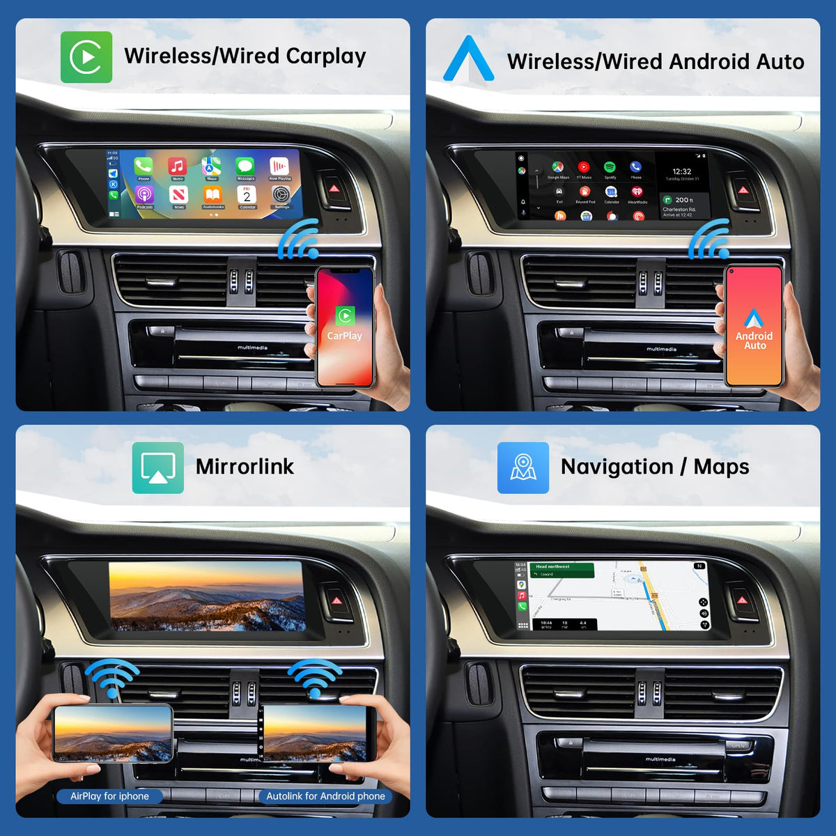 Road Top screen retains original functions while adding CarPlay interface.
