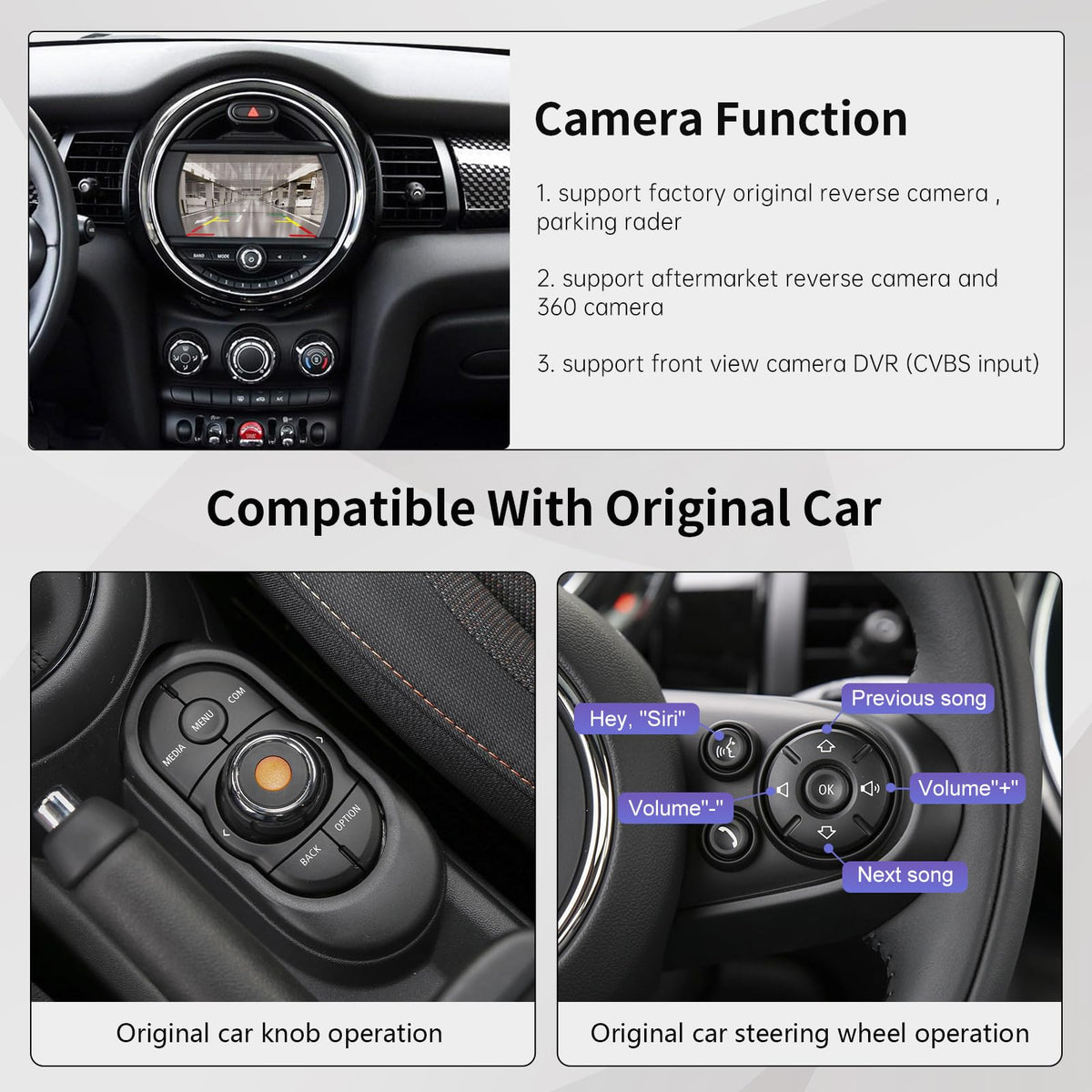 Road Top reverse camera integration with OEM or aftermarket cameras