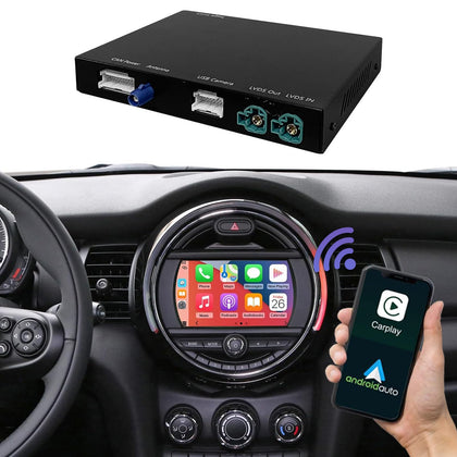 Road Top wireless CarPlay kit on BMW Mini display for seamless iPhone integration