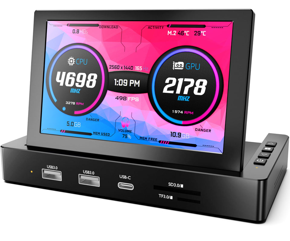 ROADOM 5in mini monitor front view for compact desk stats