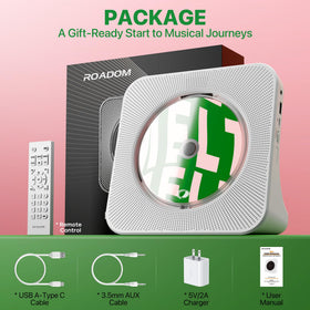 ROADOM on a nightstand in bedroom providing compact bedside audio