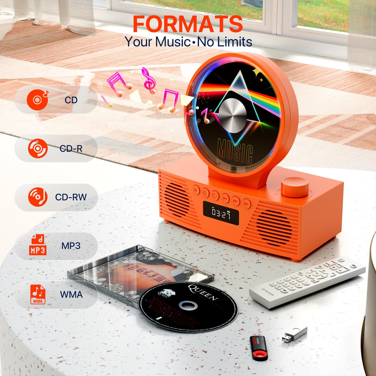 ROADOM cd player supports Bluetooth and USB for versatile playback