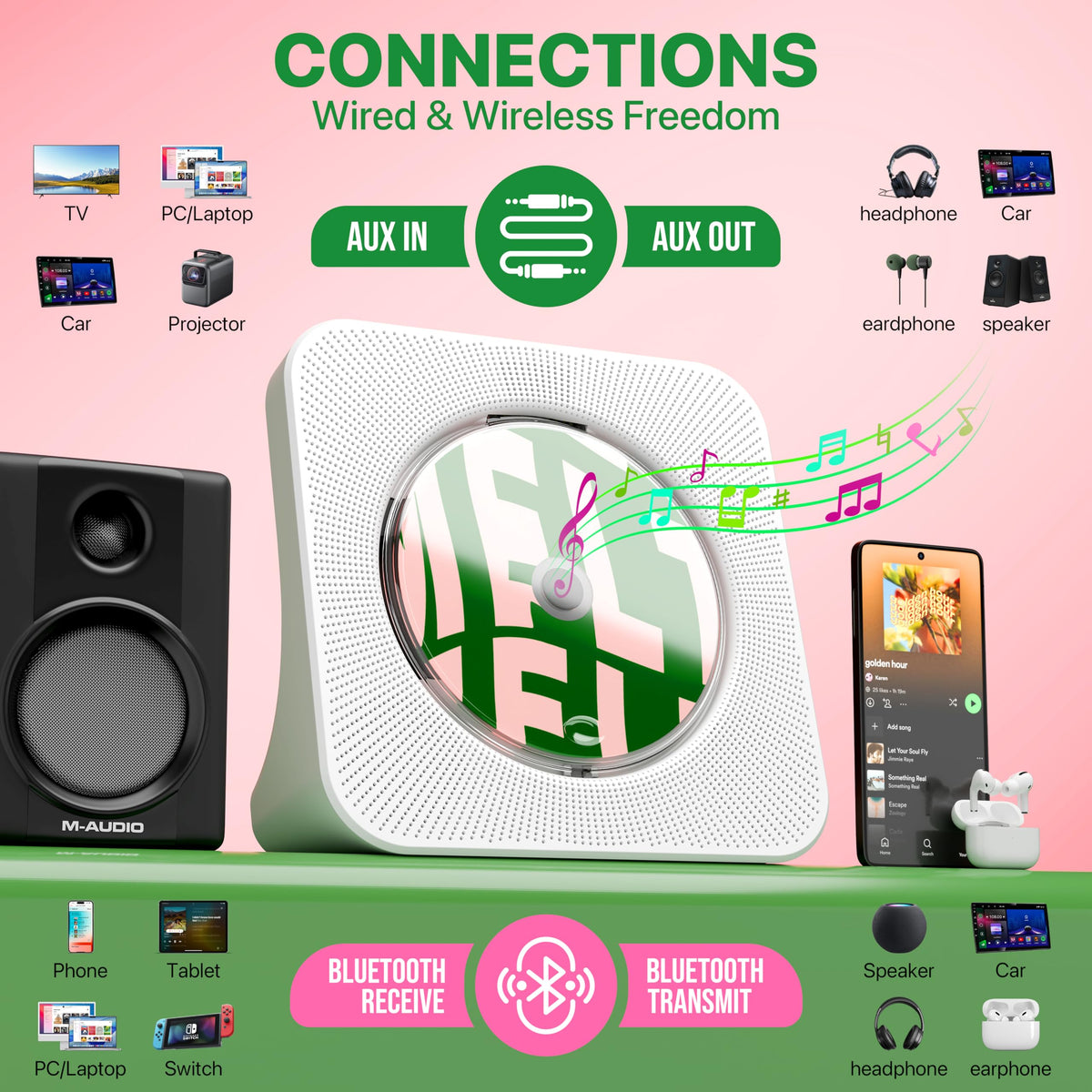 ROADOM paired to smartphone via Bluetooth for wireless streaming