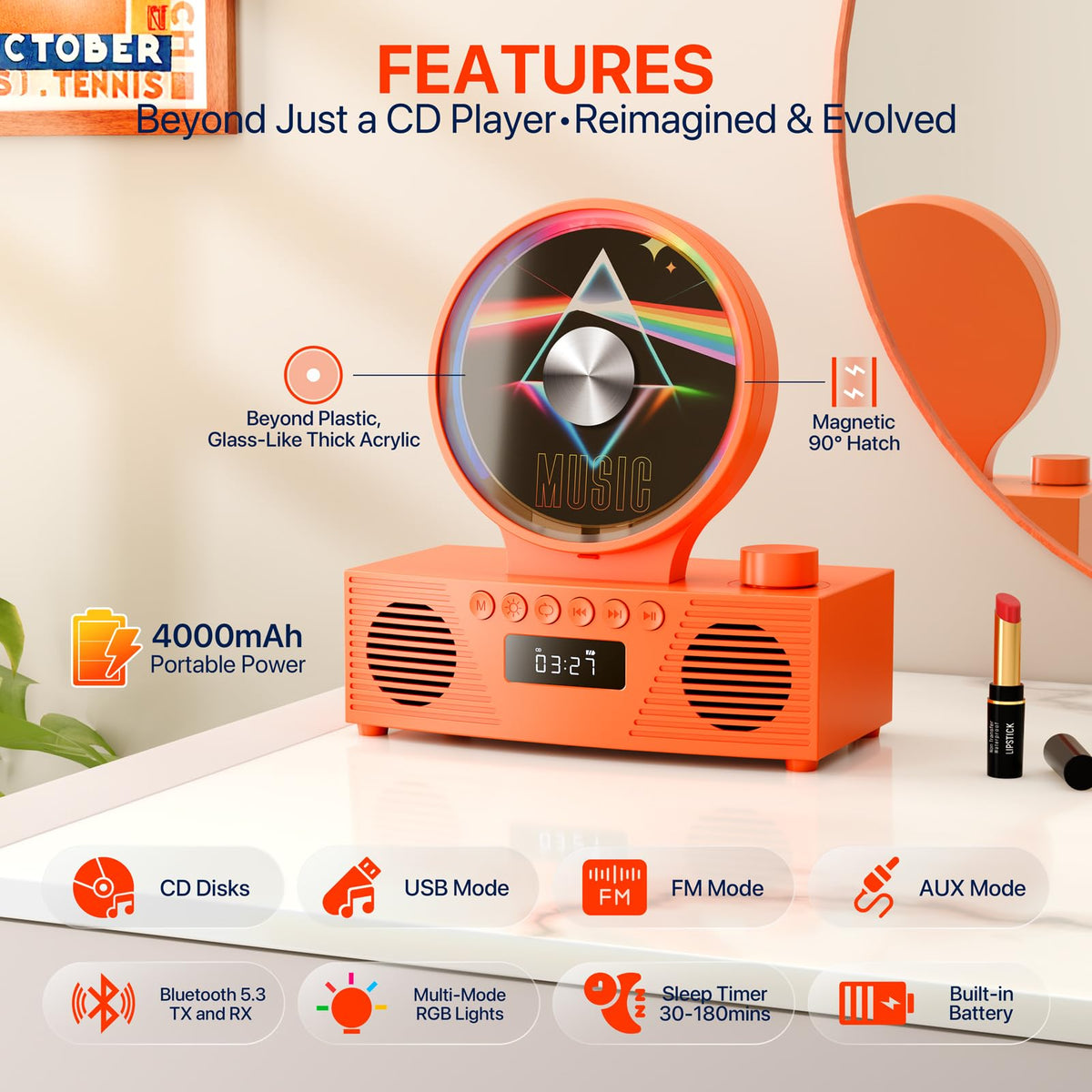 ROADOM unit's dual 45mm speakers deliver rich stereo sound