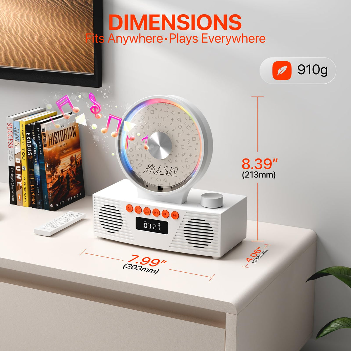 ROADOM on a desk in a cozy kitchen scene adding decorative sound to home spaces