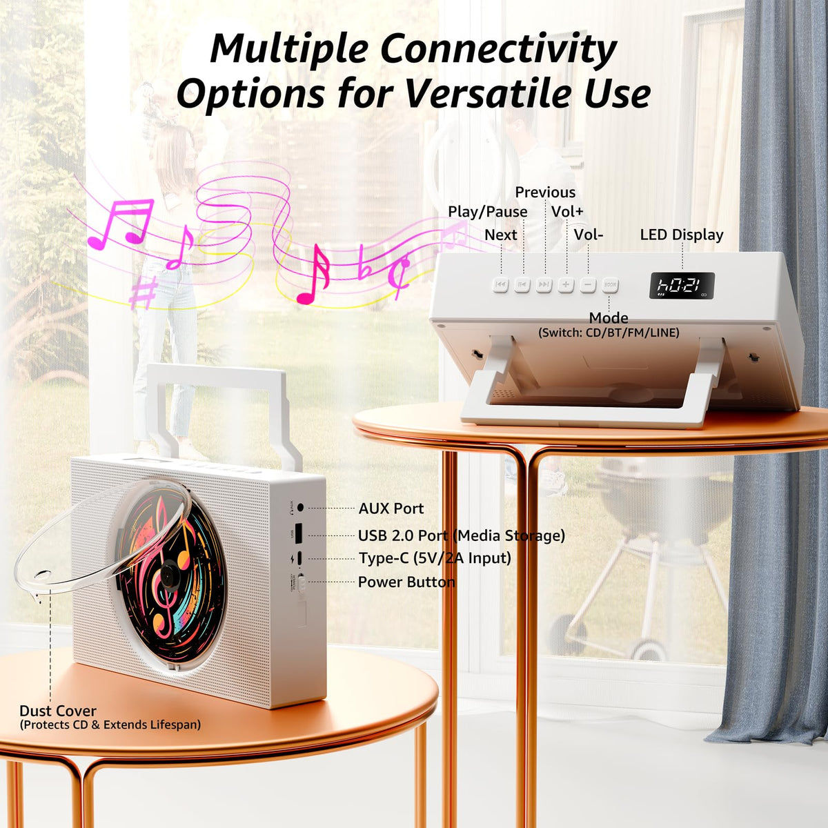 ROADOM portable CD player battery capacity visual emphasizing 4000mAh power