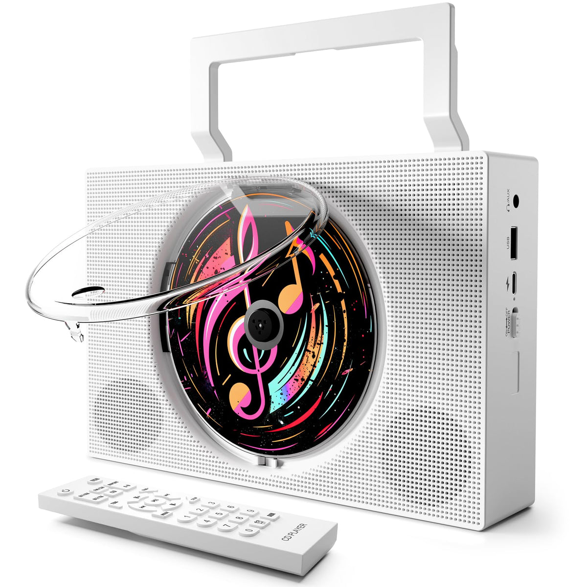 ROADOM portable CD player boombox front view showing compact control panel and design