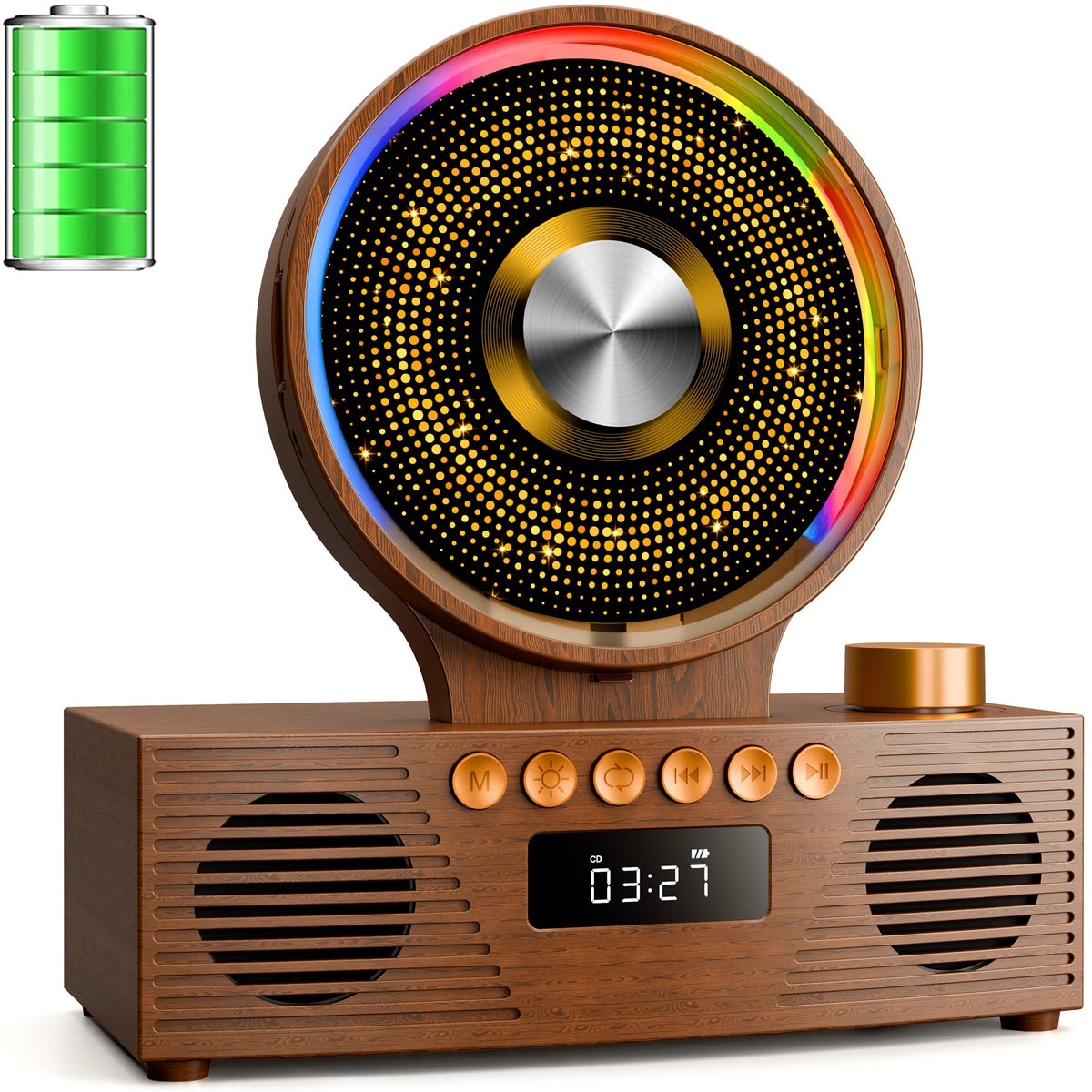ROADOM retro CD player front view with built in speakers for home audio