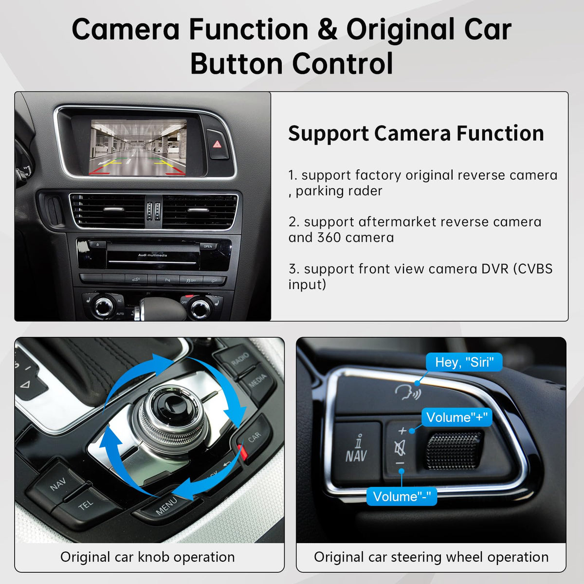 Road Top reverse camera compatibility supports safe parking with OEM or aftermarket cams