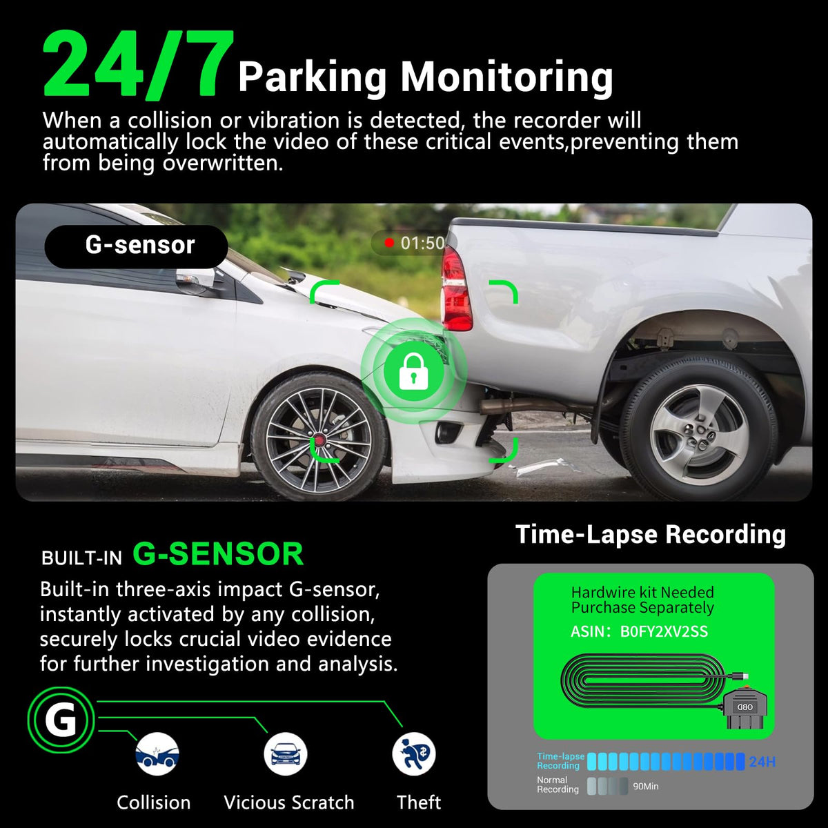 RoadWitness 5.8GHz WiFi enables fast preview and sharing.