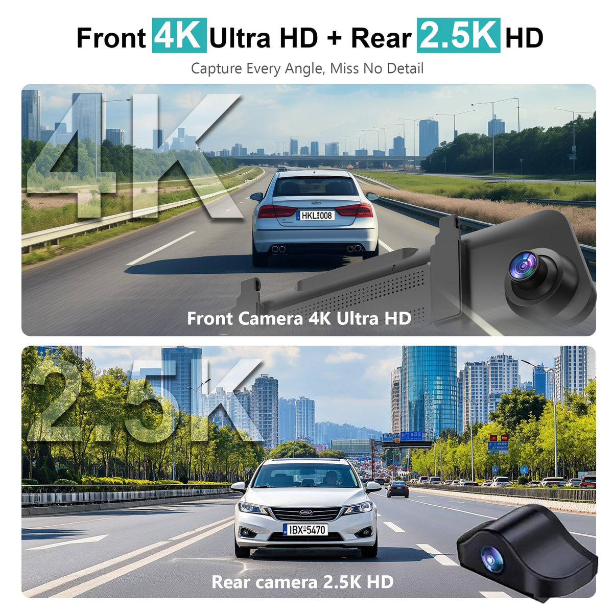 Roadwitness front camera close-up highlighting 4K sensor for detailed recordings