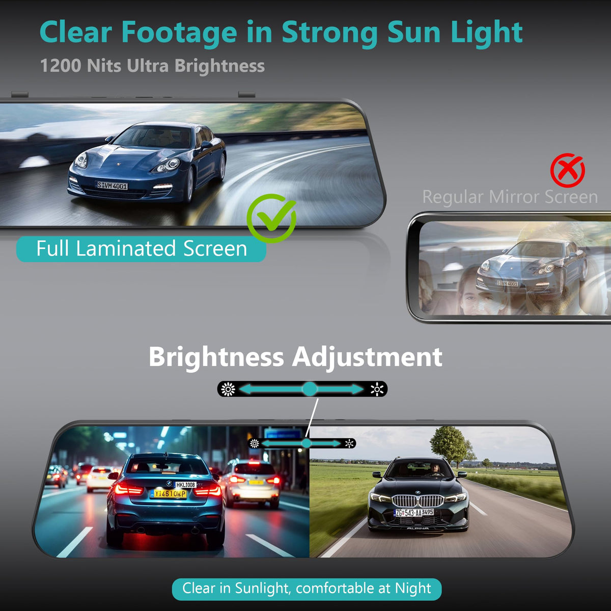 Roadwitness device installed on car mirror demonstrating unobstructed sightline