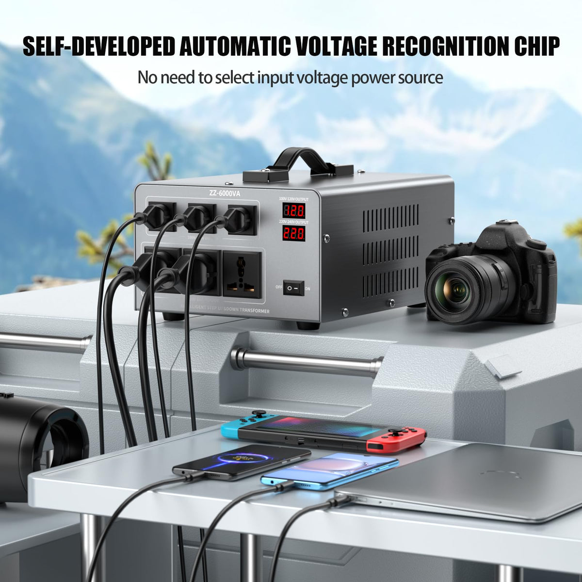 ROARBATT 6-outlet setup enables simultaneous charging of multiple devices.