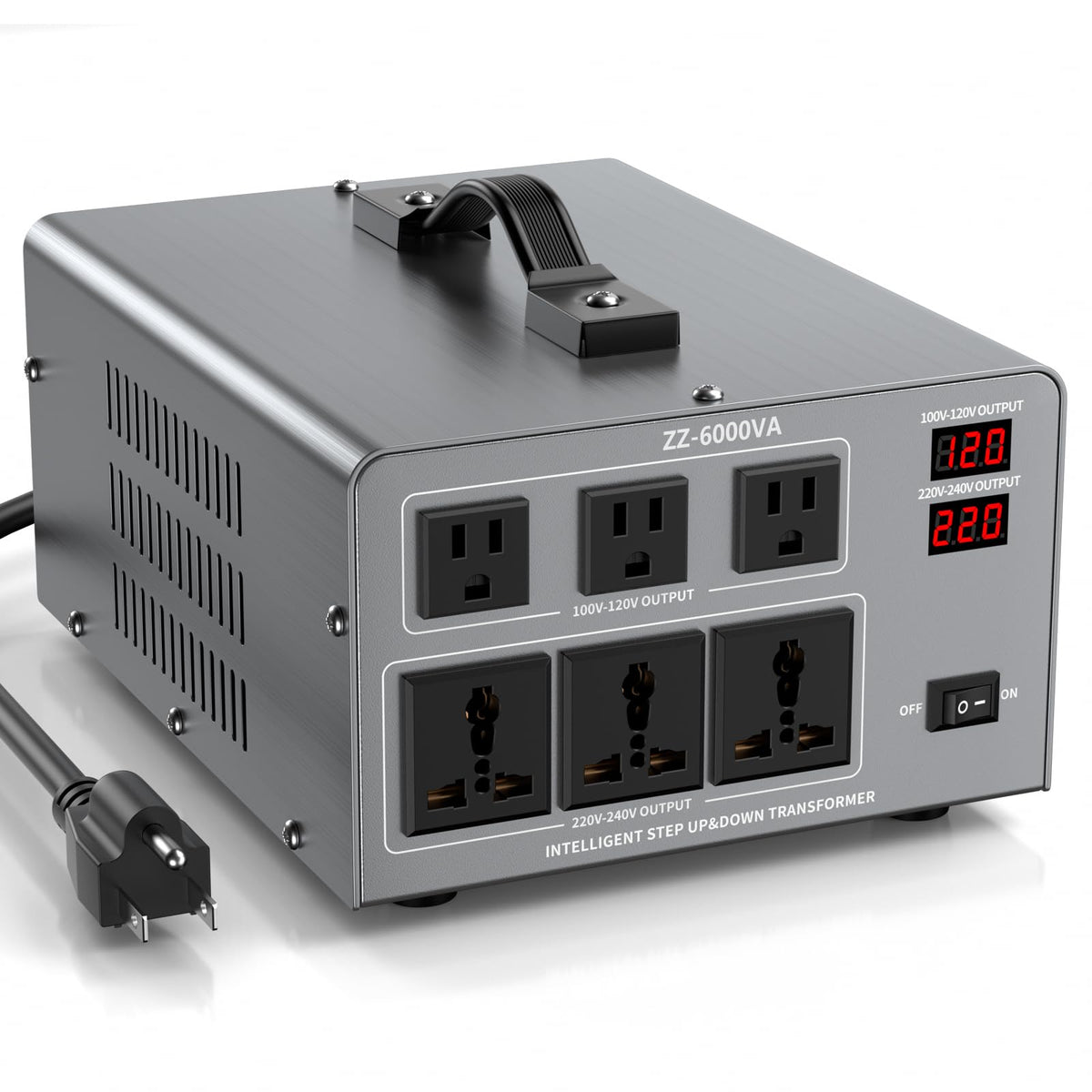 ROARBATT 6000W converter front panel with clear LCD for voltage monitoring.