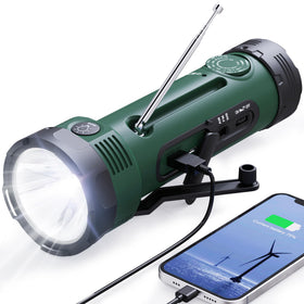 ROCAM hand crank flashlight with NOAA radio antenna for emergency weather updates