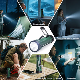ROCAM compact emergency radio and flashlight ready for backpack storage