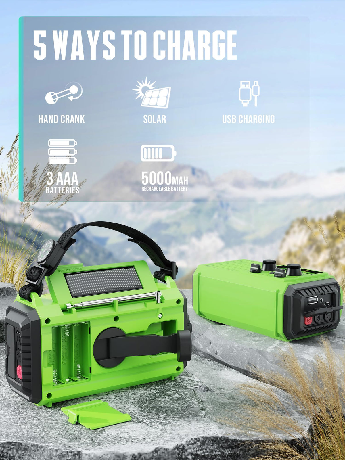 ROCAM solar panel top view charging battery for off-grid power