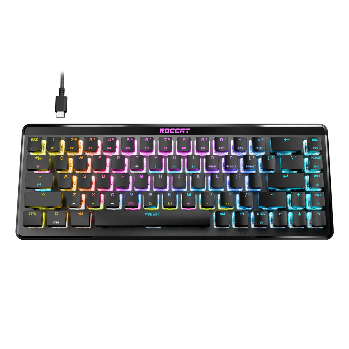 ROCCAT Vulcan II Mini Air front view highlighting compact 65% footprint for small desks.