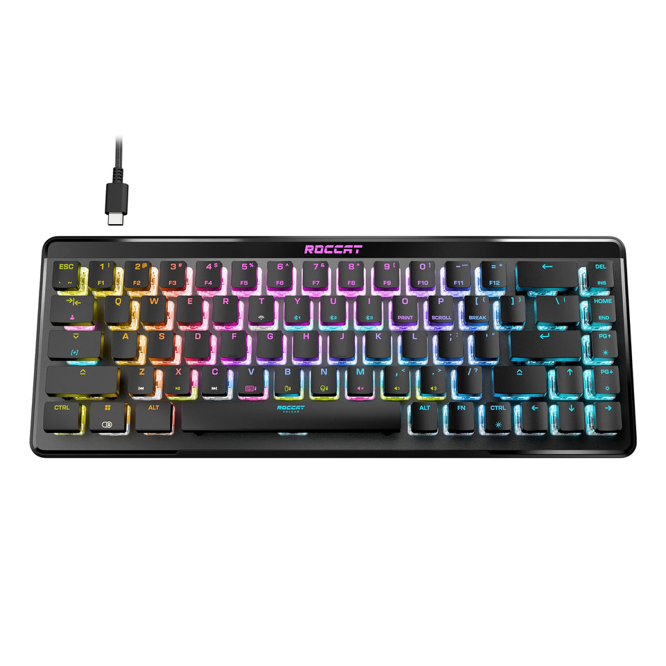 ROCCAT Vulcan II Mini Air front view highlighting compact 65% footprint for small desks.
