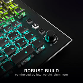 Mixer-style media controls on ROCCAT Vulcan Pro with backlit dial.