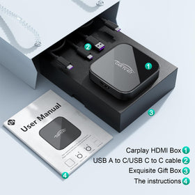 Rocketek Car TV Mate Max packaging includes essential cables and manual.