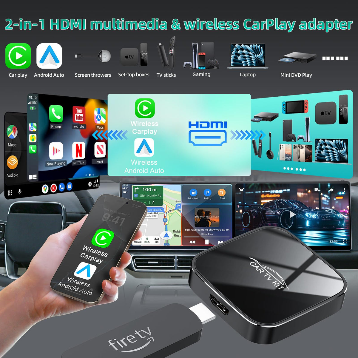 Rocketek Car TV Mate Max wireless setup enabling CarPlay on the go.