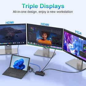 Rocketek Surface Dock triple-displays 4K output for enhanced multi-monitor productivity.