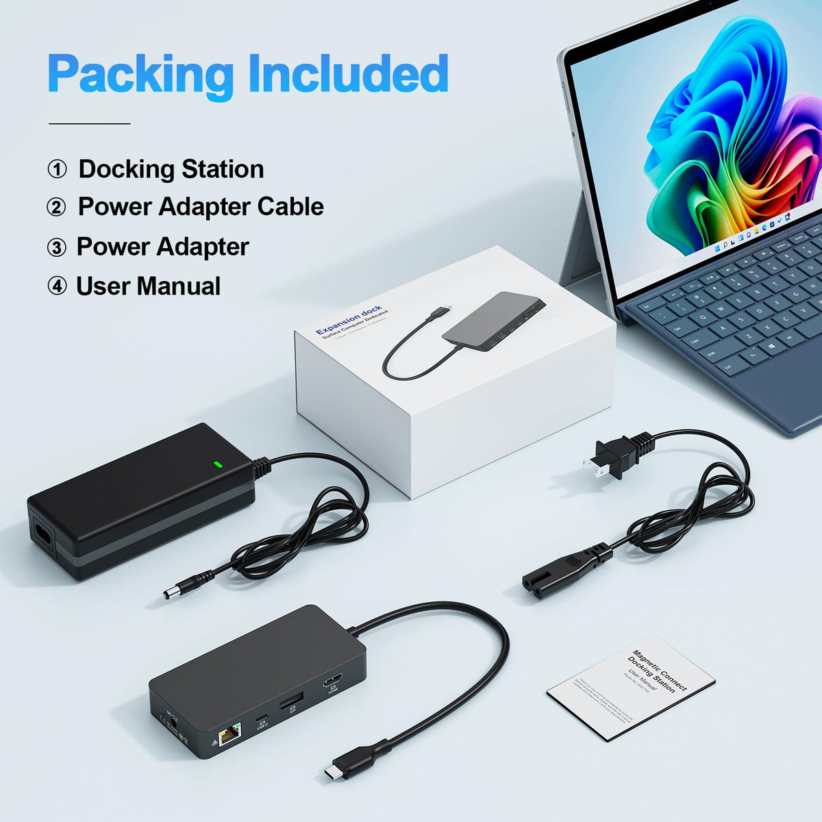 Rocketek dock’s compact design keeps a tidy, space-saving workstation.