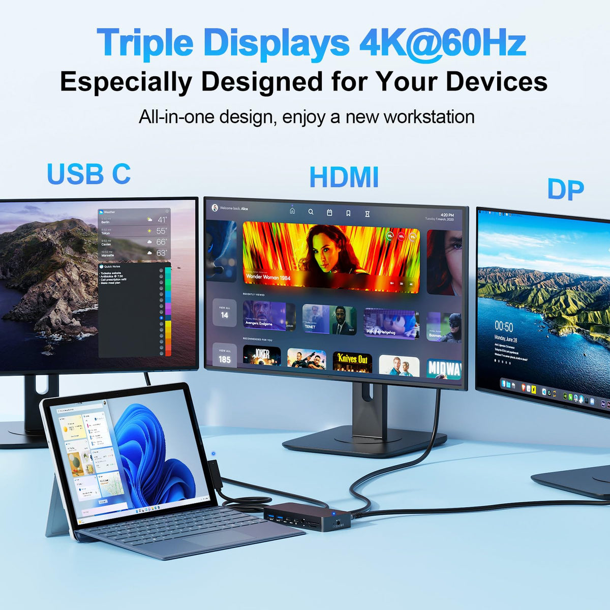 Rocketek dock enables triple 4K displays for expanded workflow.
