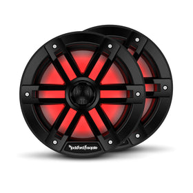 Rockford Fosgate M1-8B Color Optix 8in speaker front view with vibrant LED lighting for marine decks