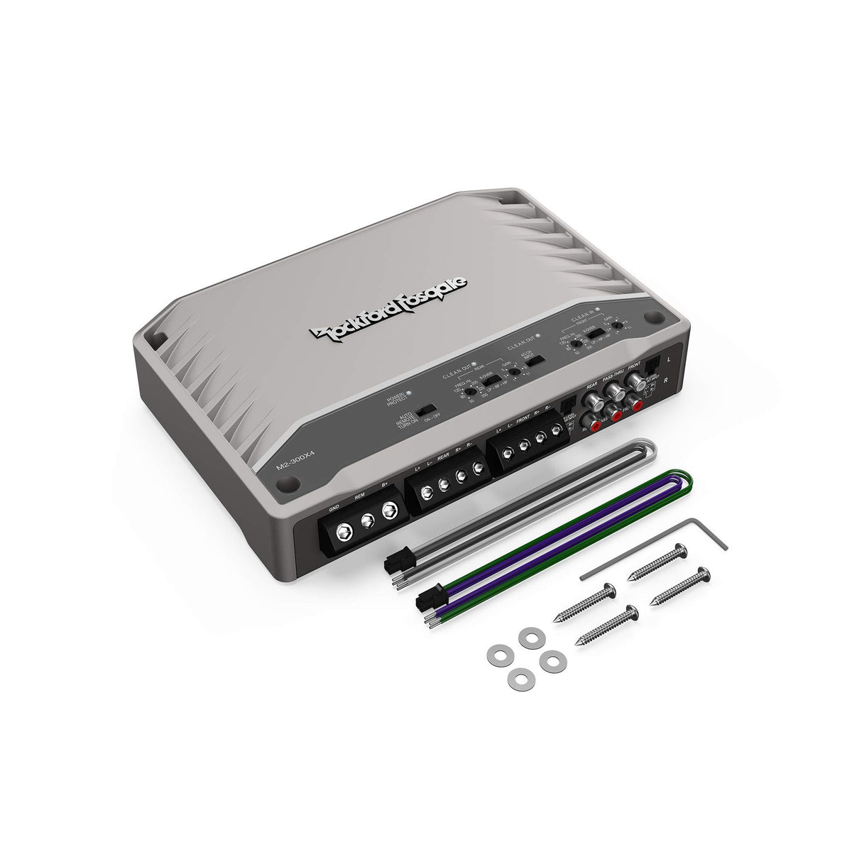 Rockford Fosgate M2-300X4 close-up of conformal coating confirms saltwater resilience.