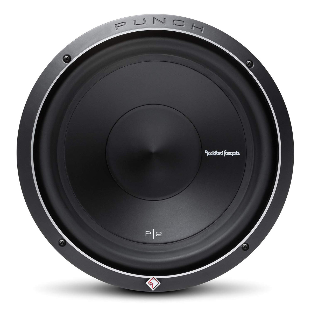 Rockford Fosgate P2D4-12 cone close-up with Kevlar for durable bass.