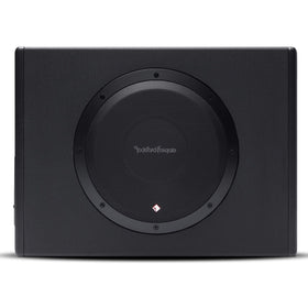 Rockford Fosgate P300-10 front view shows compact all-in-one bass upgrade for cars.