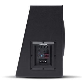 Rockford Fosgate P300-10 side enclosure view highlights integrated subwoofer design.